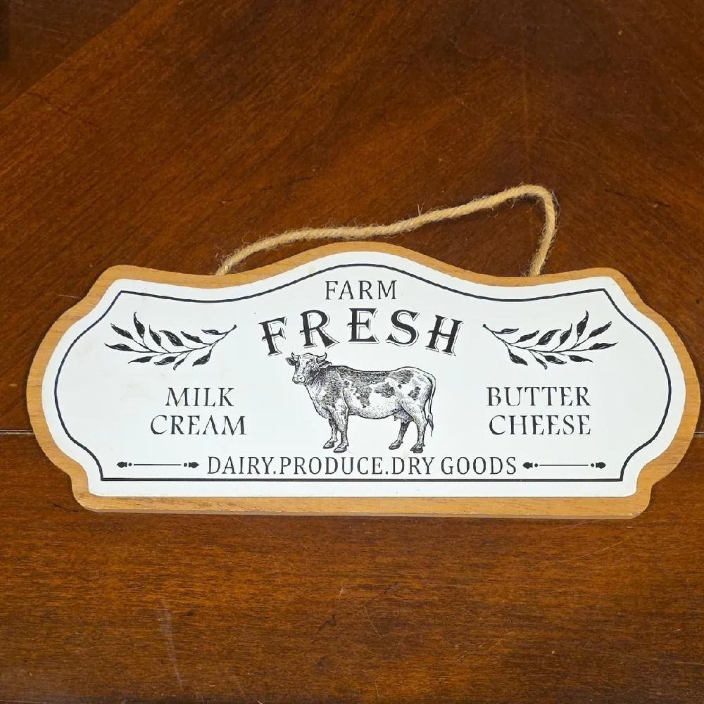 (J10) Farm Fresh Dairy Wall Sign - Black and White